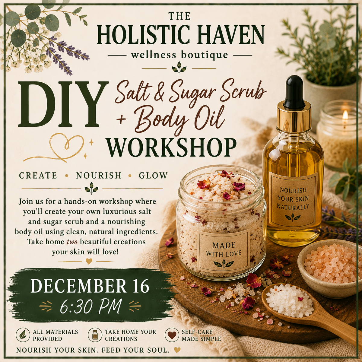 12/16 Body Oil, Bath Salt and Sugar Scrub Workshop